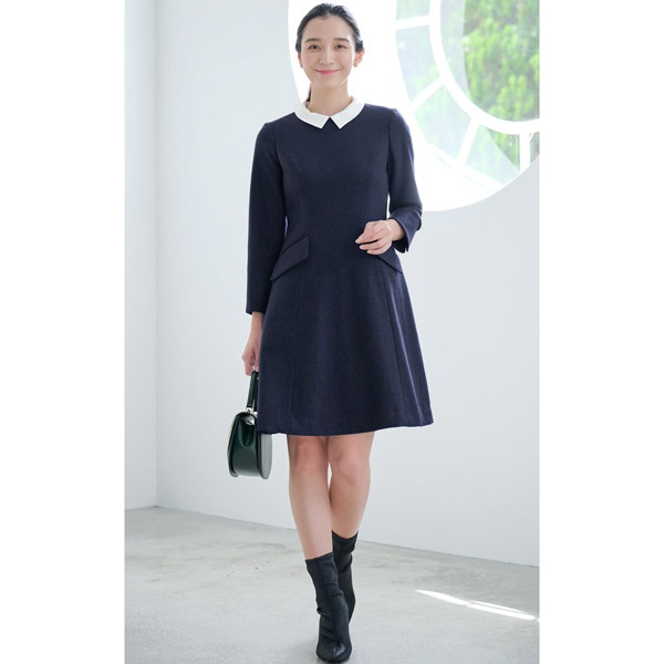 ラメツイードワンピース(ダークブルー-S(36))