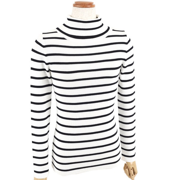 ２ｗａｙタートルネックニット(ホワイト（ボーダー）-M(38))