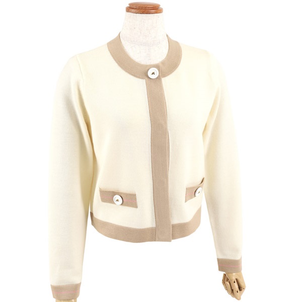 配色ニットカーディガン(アイボリー-M(38))