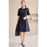 レース付き五分袖セミフレアワンピース