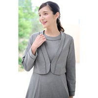 レース付きノーカラージャケット(グレー-S(36))