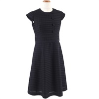 レーシースモールチェック切り替え配色ワンピース(ダークブルー-S(36))