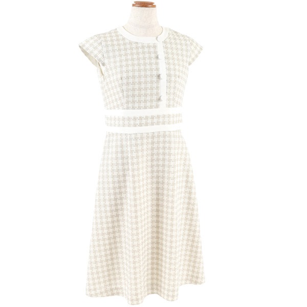 レーシースモールチェック切り替え配色ワンピース(ベージュ-S(36))