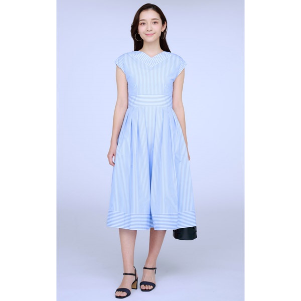 ドビーストライプＶネックワンピース(アイスブルー-S(36))