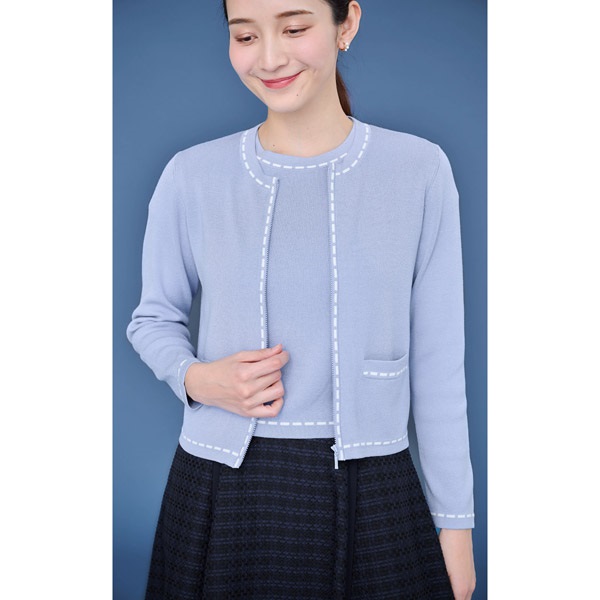 配色ニットカーディガン(アイスブルー-M(38))