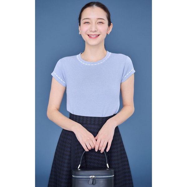 配色ニットプルオーバー(アイスブルー-M(38))