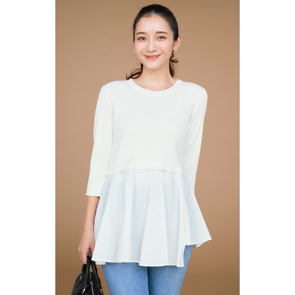 ドッキングペプラムニットプルオーバー(ホワイト-M(38))