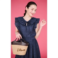 エンブロイダリーレースフリルブラウス(ダークブルー-S(36))