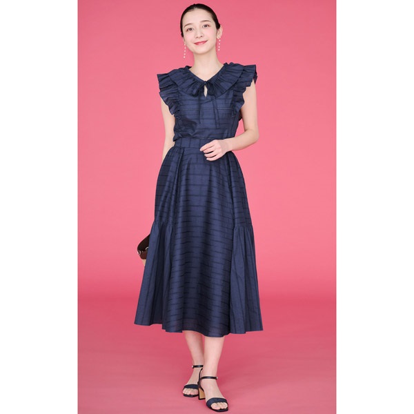 エンブロイダリーレース切り替えギャザースカート(ダークブルー-S(36))