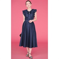 エンブロイダリーレース切り替えギャザースカート(ダークブルー-S(36))