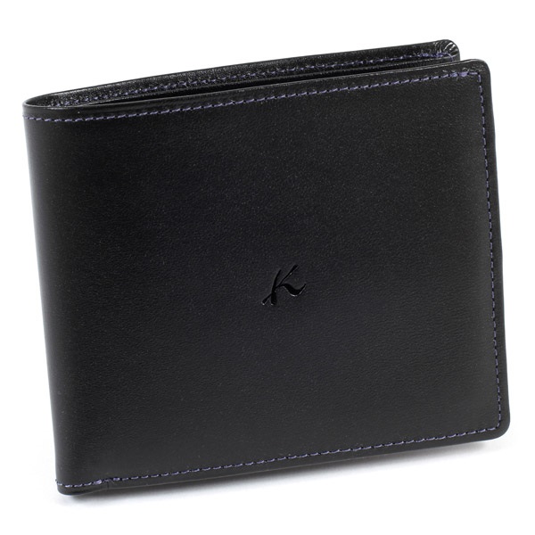 二折財布(ブラック／パープルステッチ)