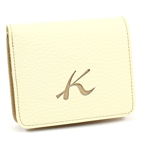 ✨美品✨　キタムラ　三つ折り財布　がま口　グレージュ　Kロゴ　ホワイトステッチ ✨美品✨ キタムラ 三つ折り財布 がま口 グレージュ Kロゴ