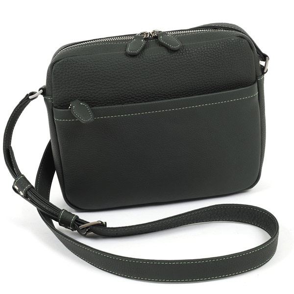 ショルダーバッグ(ダークグリーン／ライトグリーンステッチ)