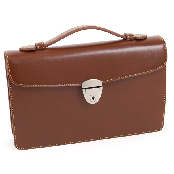 セカンドバッグ(ブラウン／イエローステッチ)