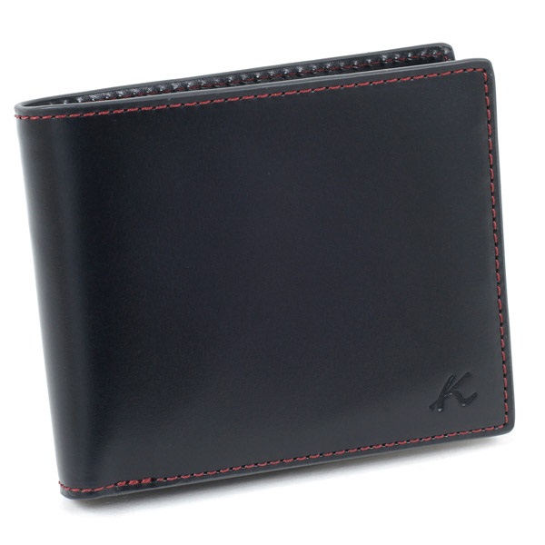 二折財布（札入れ）(ダークブルー／ワインステッチ)