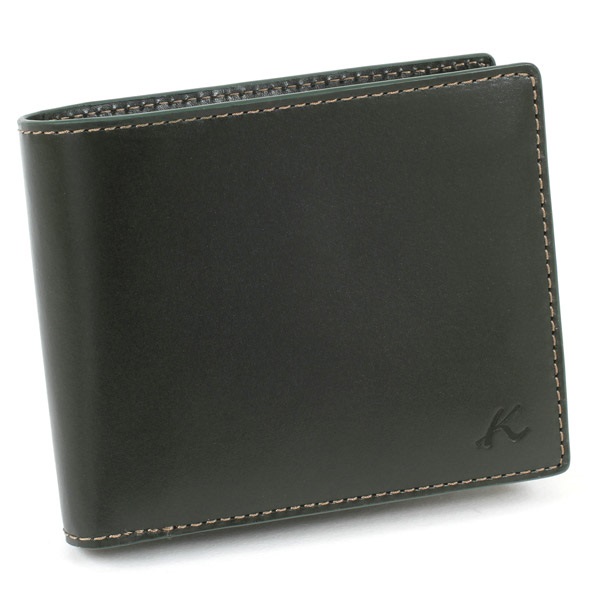 未使用 キタムラ ☆ レザー 二折財布 小銭室有 財布 ダークグリーン 二折