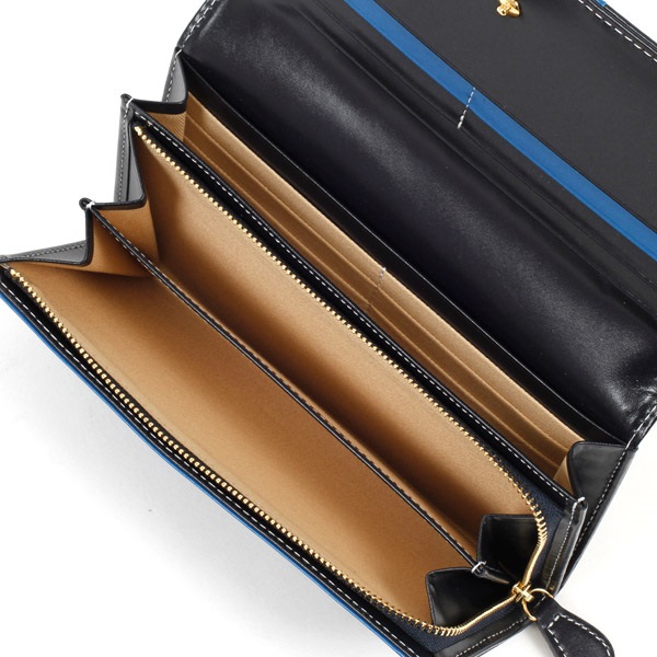 美品】Kitamura 牛革 レザー 長財布 ダークブルー